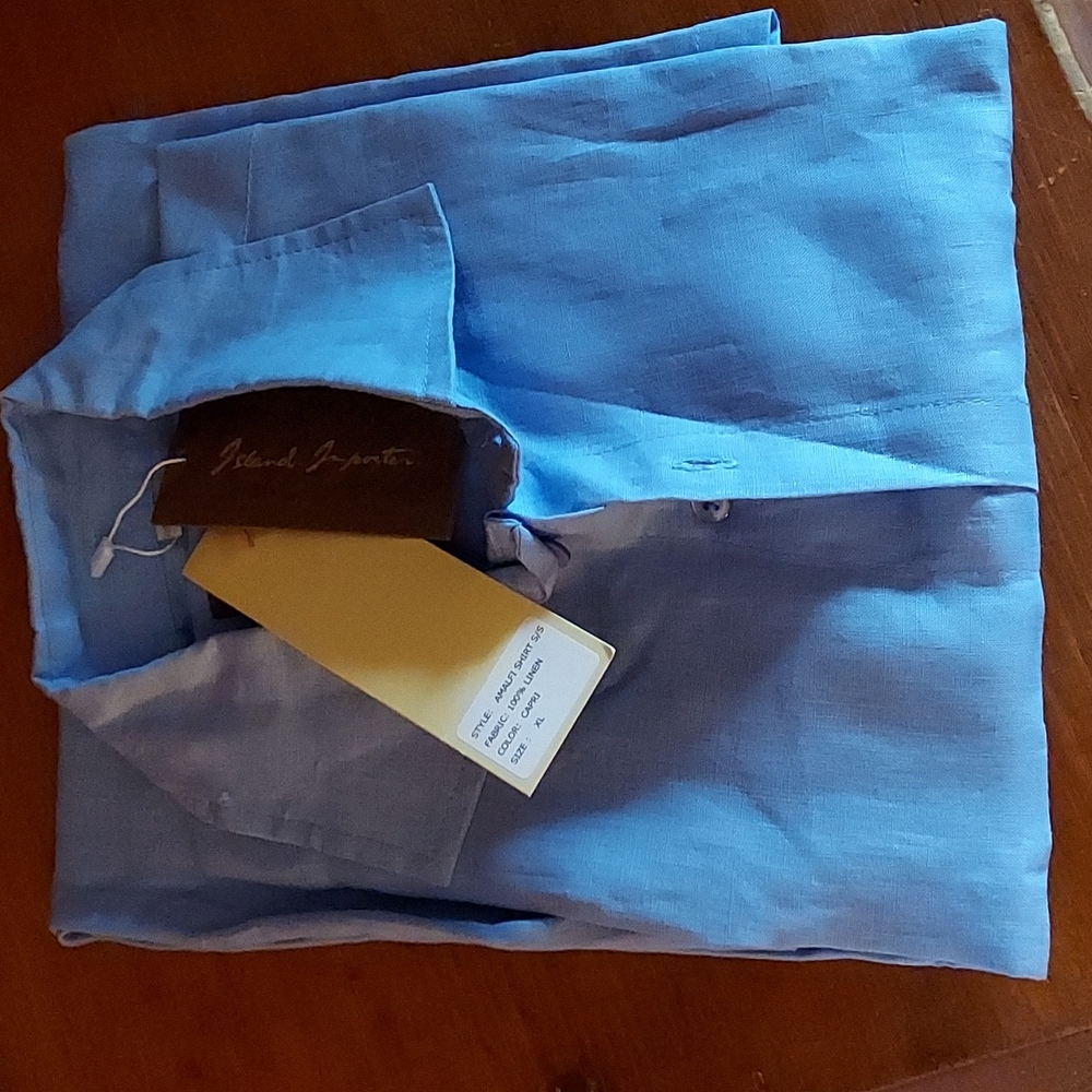 Blue linen short sleeve shirt XL